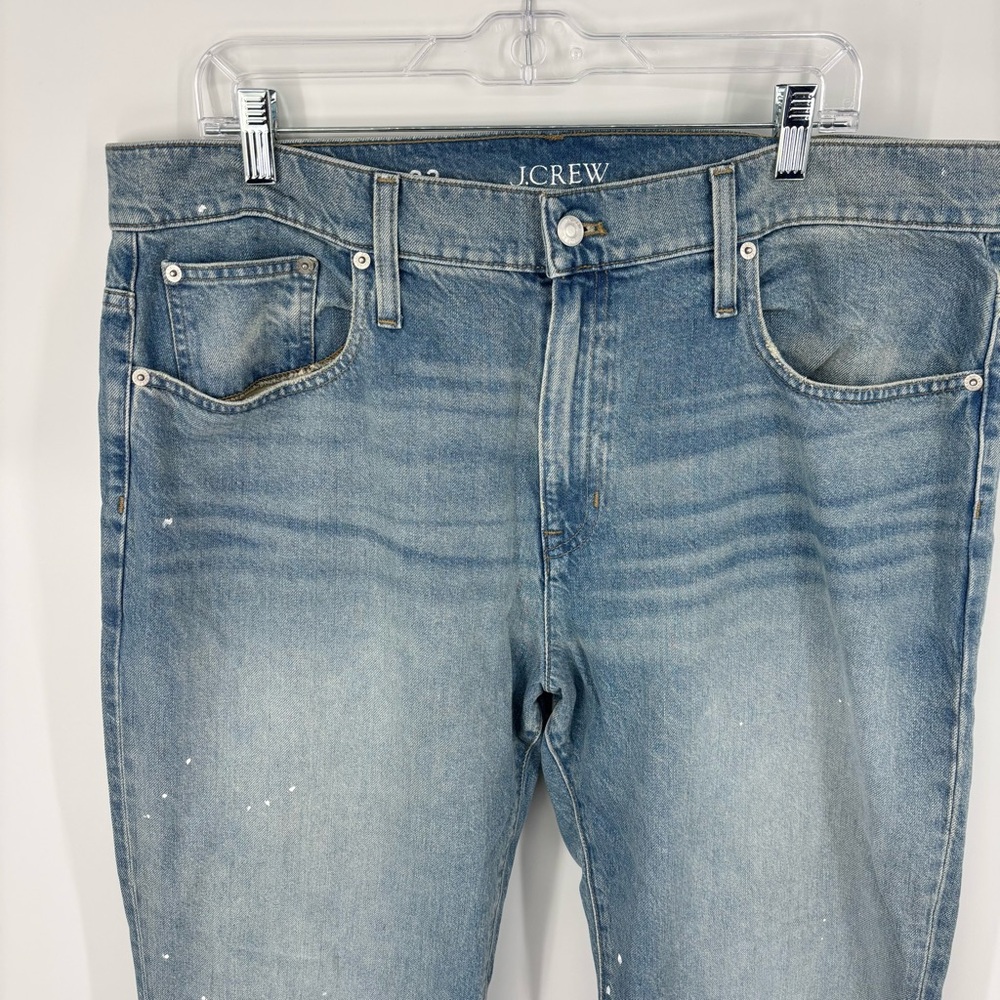 J CREW Mid Rise Slouchy Straight Jeans with Paint Splatter Ice Blue Wash Size 33 - Picture 4 of 12